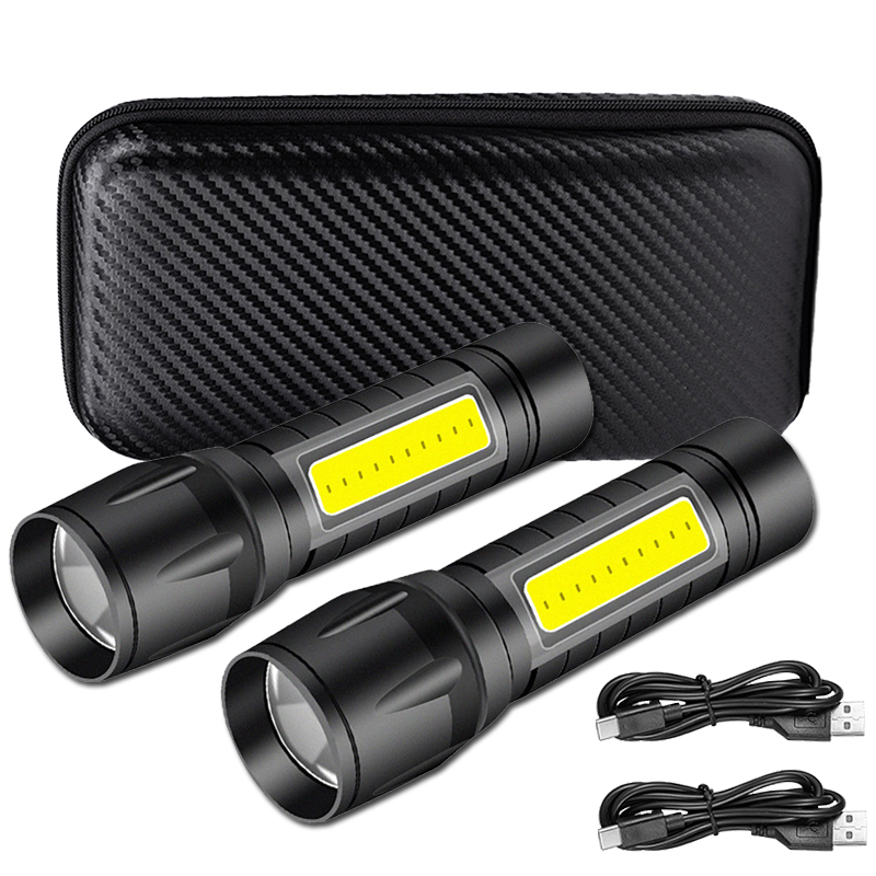 Tactical Flashlight Rechargeable - Draagbare COB + LED Campinglamp Zaklamp