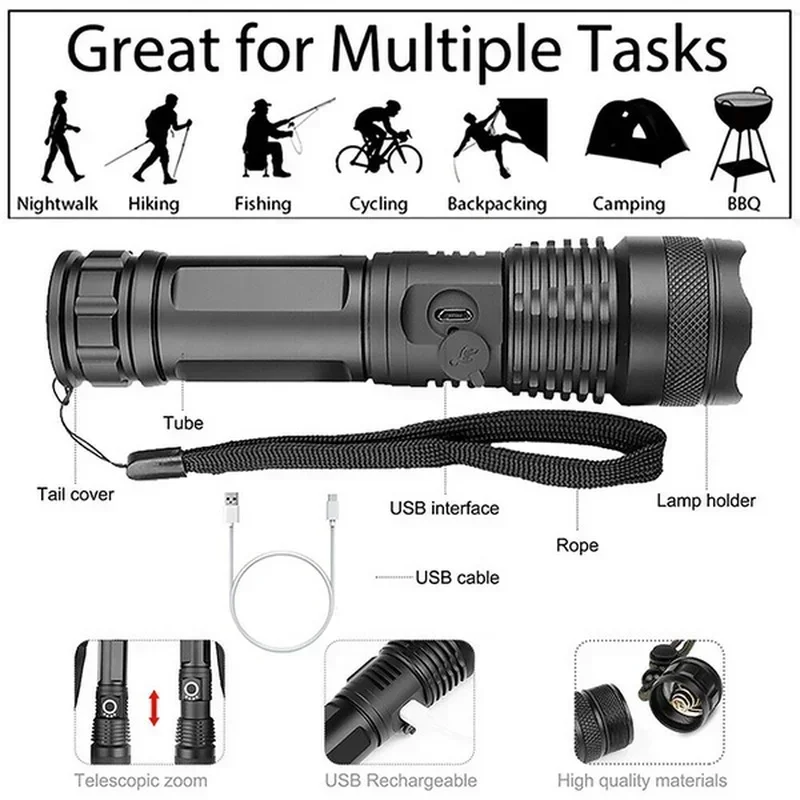 High Power XHP70 Led-zaklamp U - Tactical Flashlight Rechargeable recensie en prijs